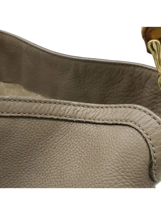 Gucci Bamboo 2-Way Shoulder Bag Crossbody Leather Grey Gold - Picture 9 of 9